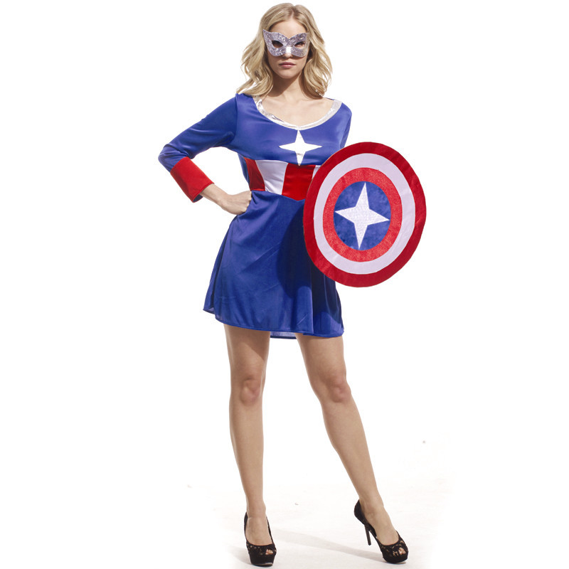 Female Captain America Superhero Costume Halloween Dress